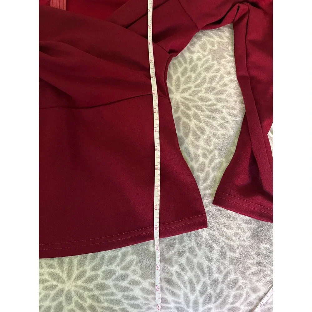 Long Sleeve Puff Shoulder Blouse Small Sweetheart Neck Vamp Wine Red Romantic - Picture 7 of 8